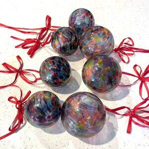 Set of 7 Handblown Kugel Glass Ornaments - Friendship Balls